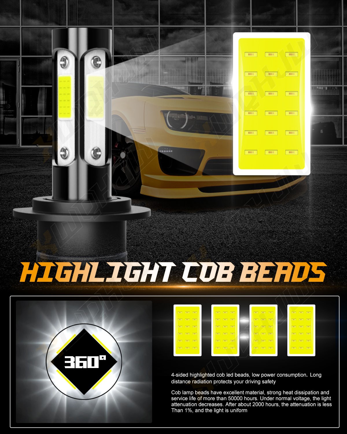 H7 H7 H11 High and low beam fog lights aluminum LED 6000K 100w Headlight Bulbs