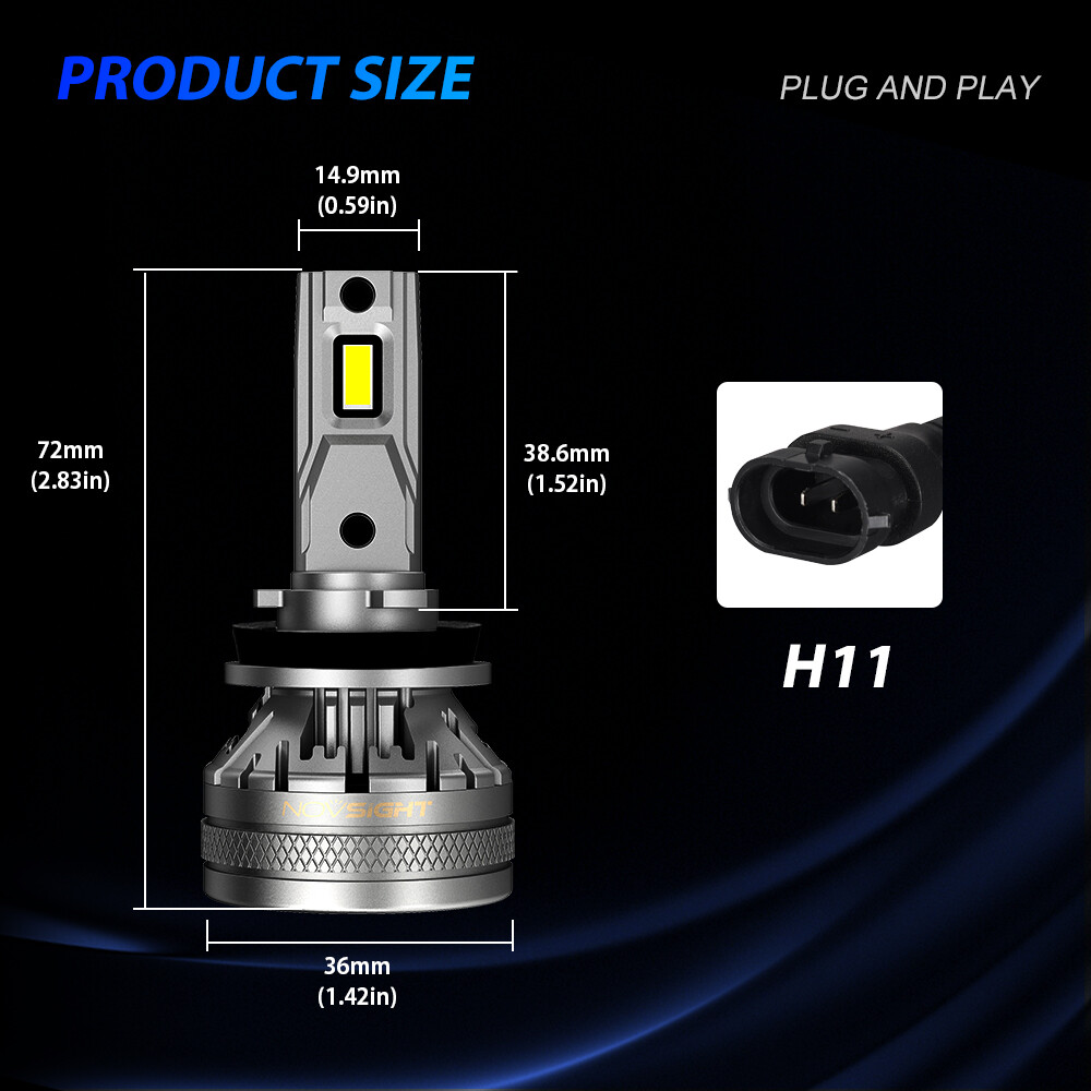 2PCS NOVSIGHT H11 H8 H9 LED Headlight Bulbs 120W 22000LM 6500K Low Beam Bulbs