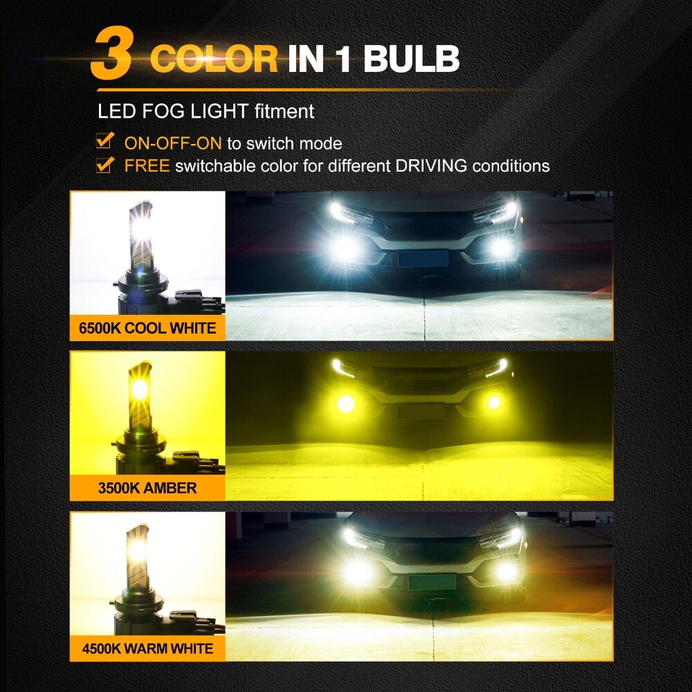 Multicolor LED Fog Light Bulbs Driving DRL 9145/H10 H8/H11 H16/5202 9006 Bright