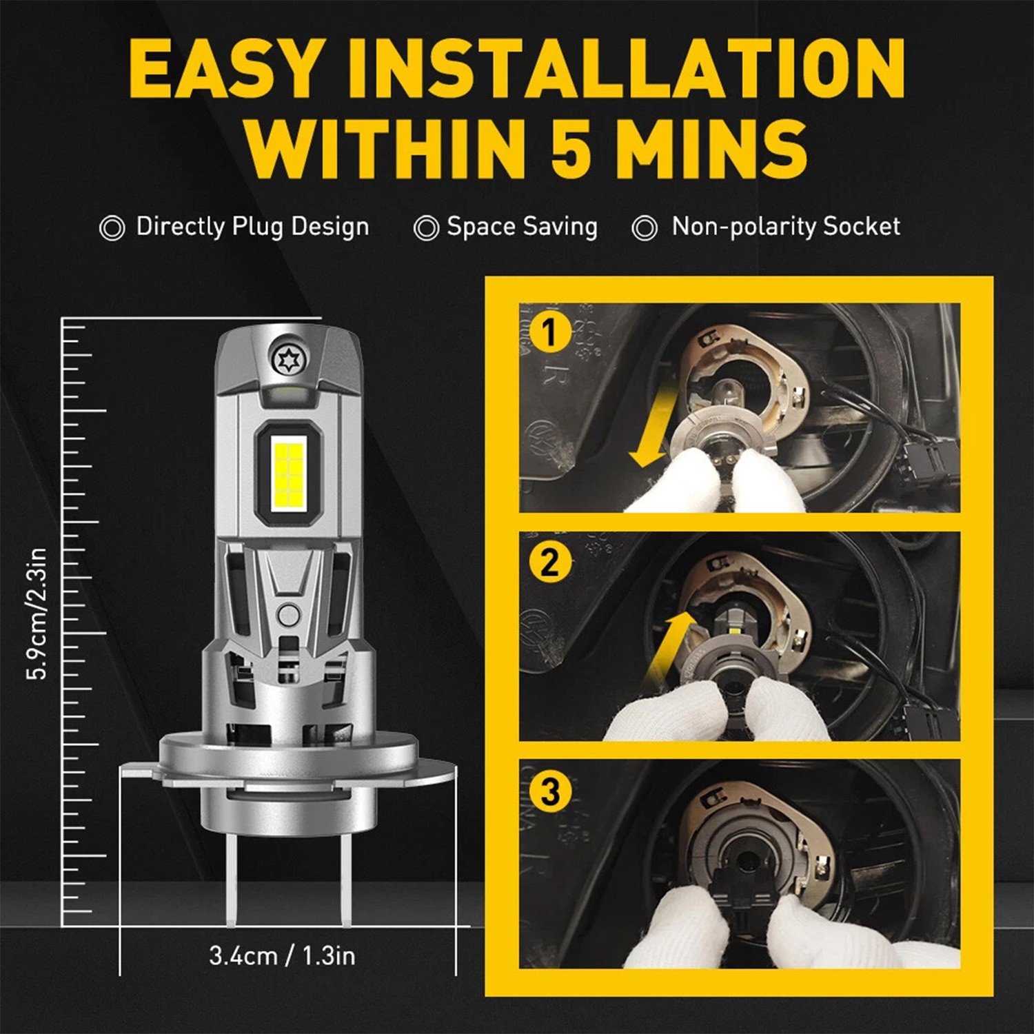 H7 LED Headlight Bulb Kit High Low Beam 220W 60000LM Super Bright 6000K White US