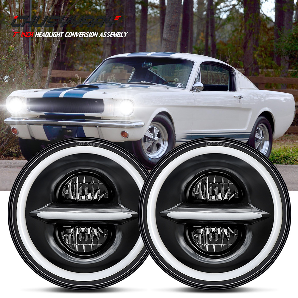 Fit Ford Mustang 1965-1978 Pair 7″ Round LED Headlights Hi/Lo Beam DOT Approved
