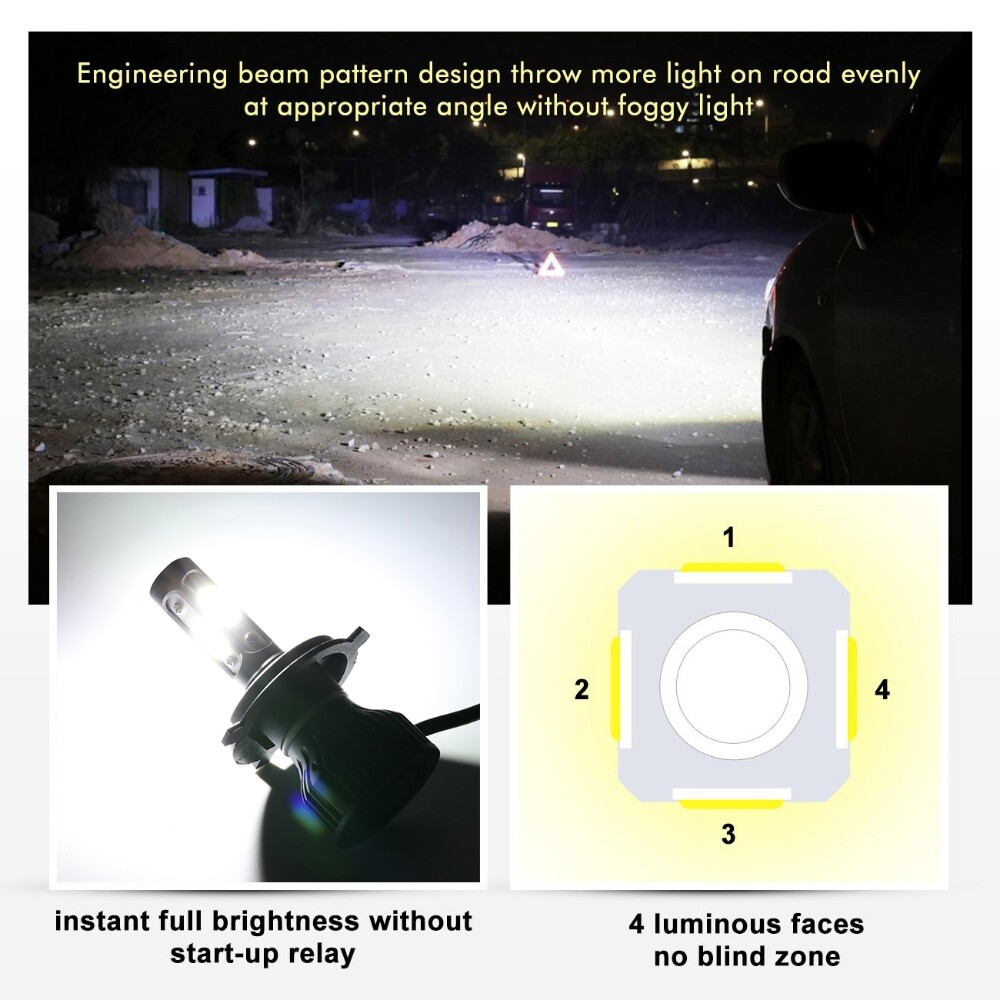 4-sides H4 9003 Super White 360000LM Kit LED Headlight Bulbs High Low Beam 6500K
