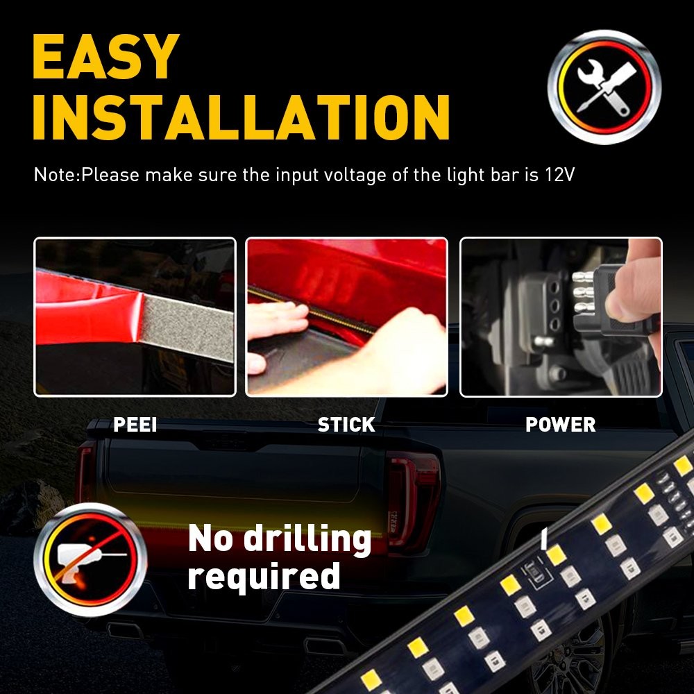 1Set LED Tailgate Light Bar 48″ 3-Row 6-Function Strip for Pickup Trailer SUV
