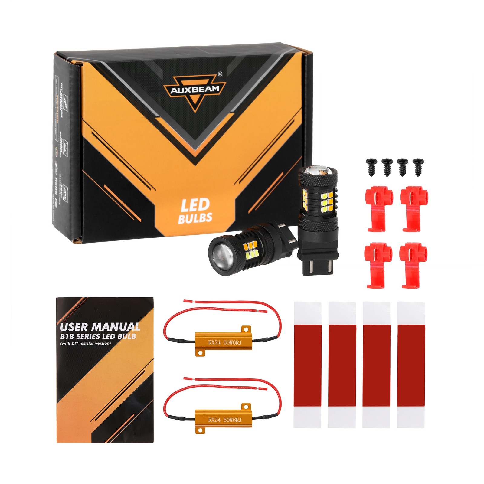 AUXBEAM 3157 Switchback LED Turn Signal Lights Anti Hyper Flash WHITE AMBER 2x
