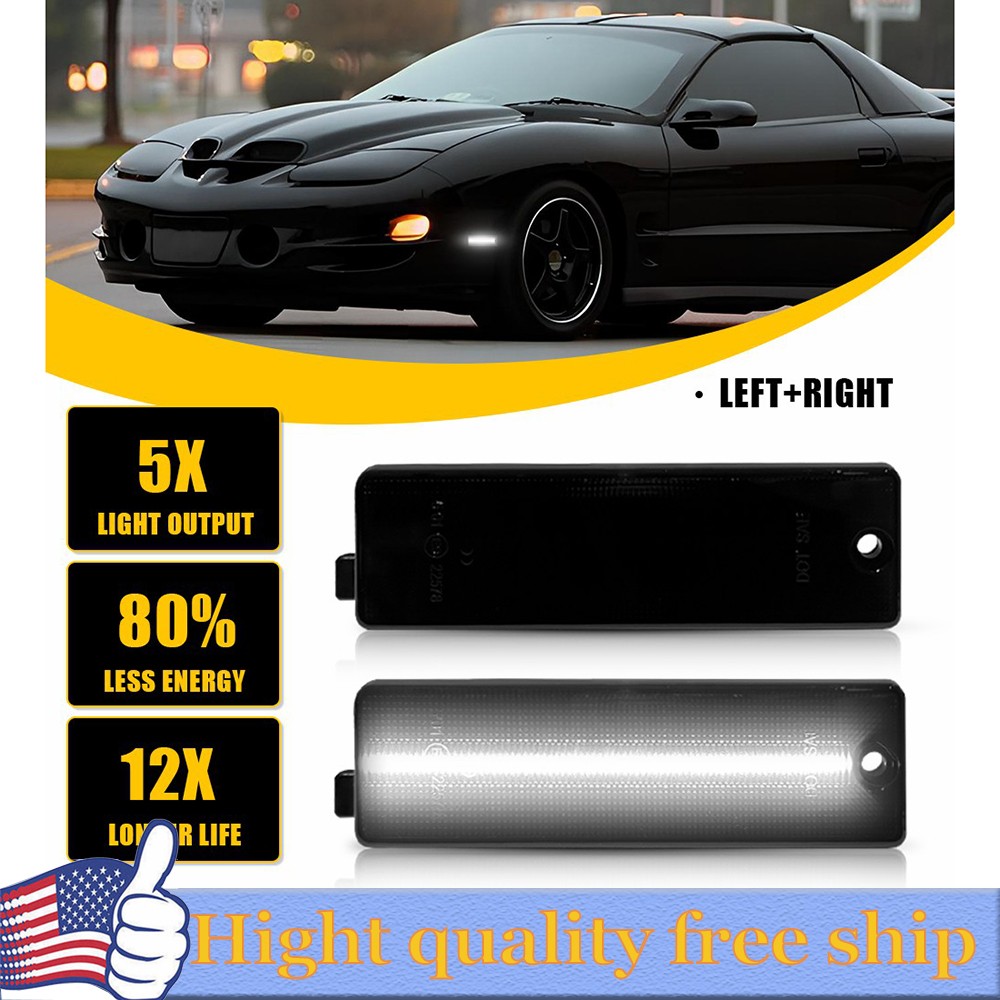 2/4x For Pontiac Firebird 1998-2002 Smoked White LED Bumper Side Marker Light