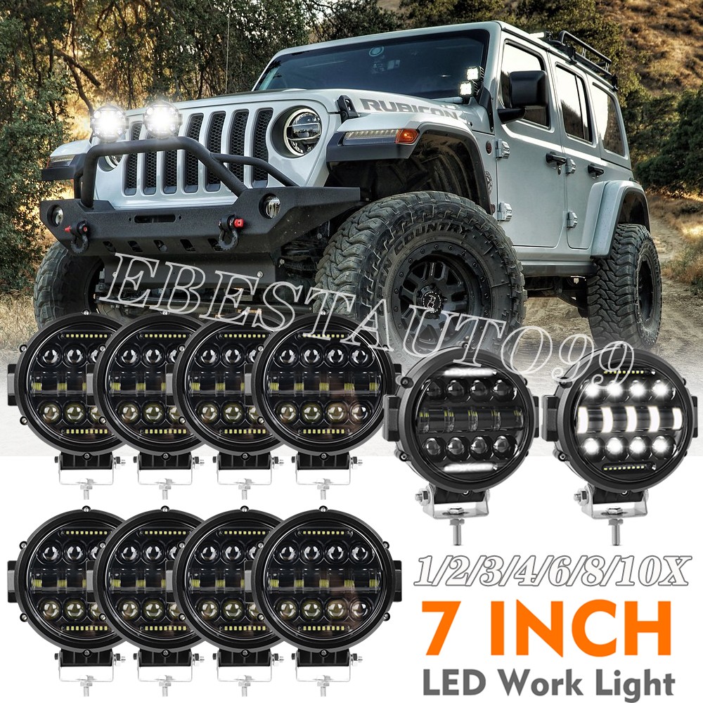 7″Inch Round LED Work Light Bar Spot Offroad SUV Driving Pods Fog Lamp White DRL