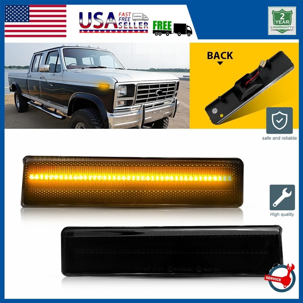 2/4x Front Side Fender Amber Marker LED Light For 1980-86 BRONCO Ford F150 F250