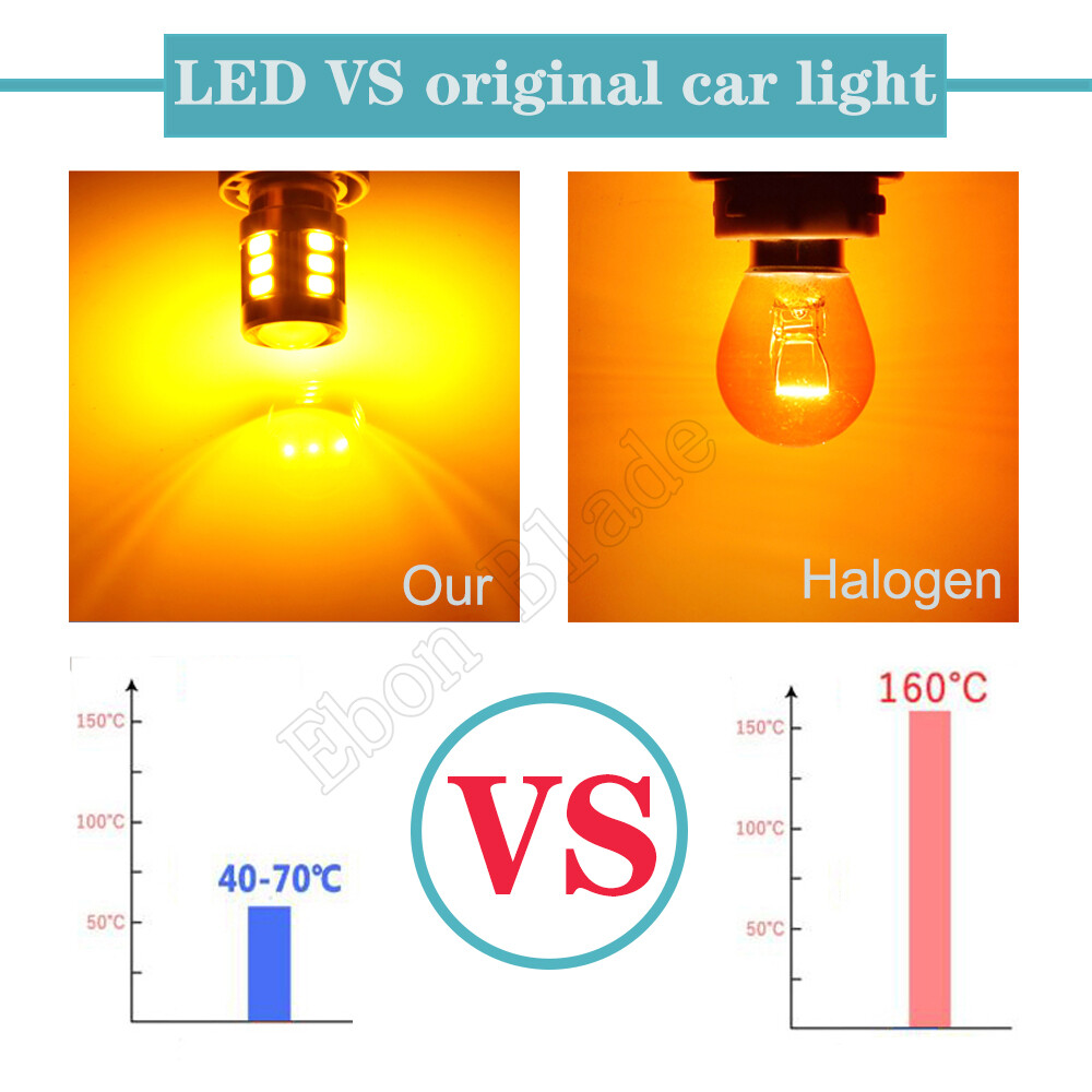 2 X 1156 BAU15S LED Bulbs Car Indicator Turn Signal Light Amber Bulbs 9V-30V DC