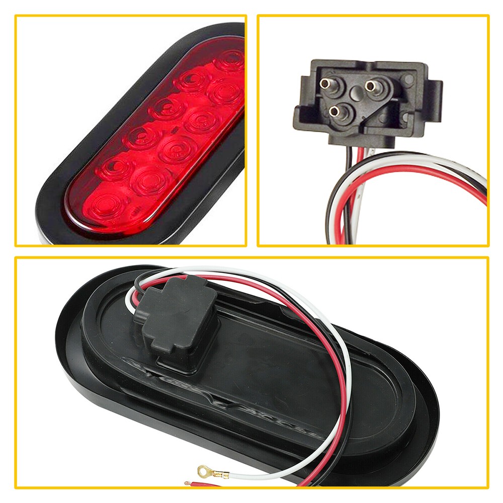 10Pcs 6″ Oval Trailer Lights 10 LED Stop Turn Tail Truck Sealed Grommet Plug DOT
