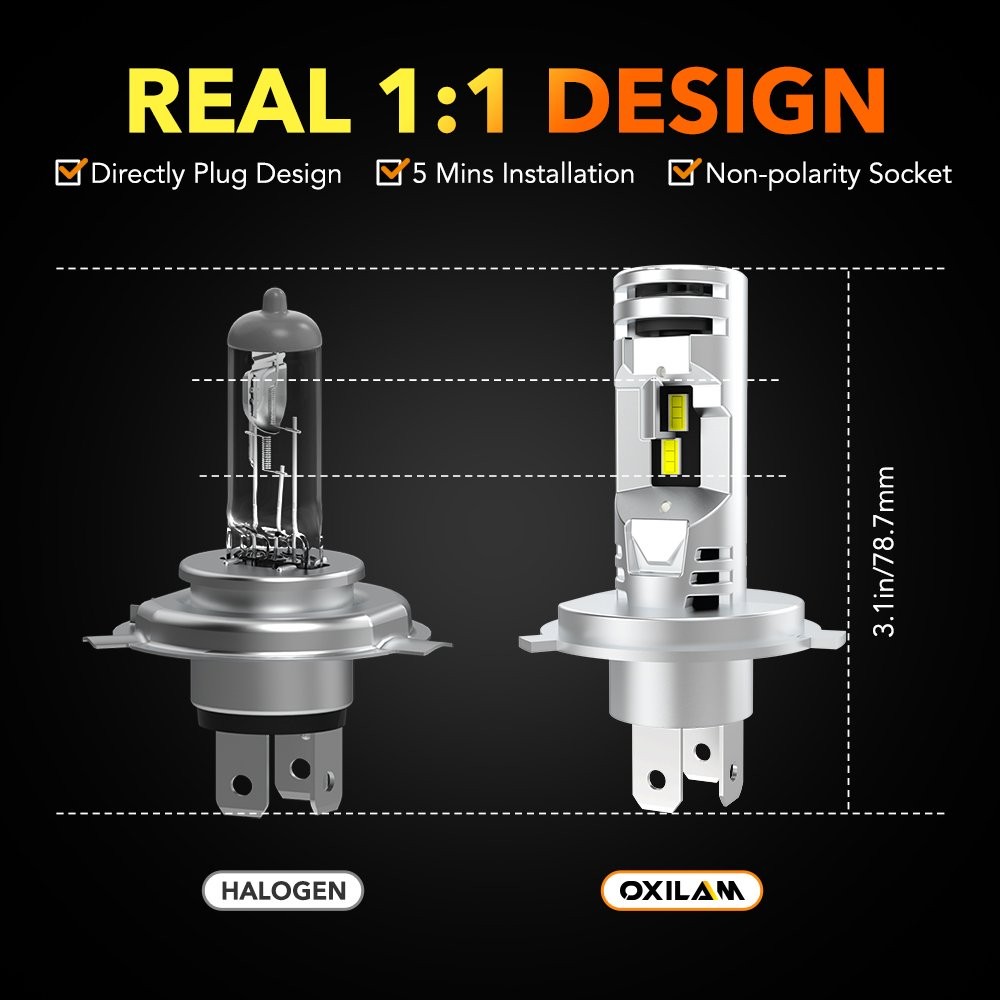OXILAM H4 9003 LED Headlight Ultra Bright Bulbs Kit 16000LM High/Low Beam Light