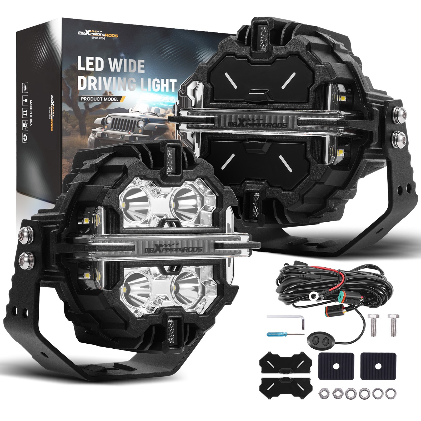 5inch LED Light Pods White + Amber DRL IP68 Waterproof Off Road Driving Lights