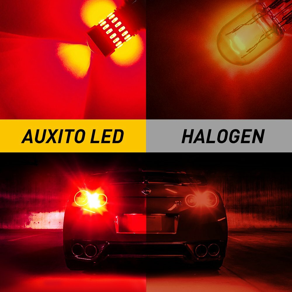 AUXITO 7443 7440 LED Red Strobe Flash Brake Stop Tail Parking Light Bulbs CANBUS
