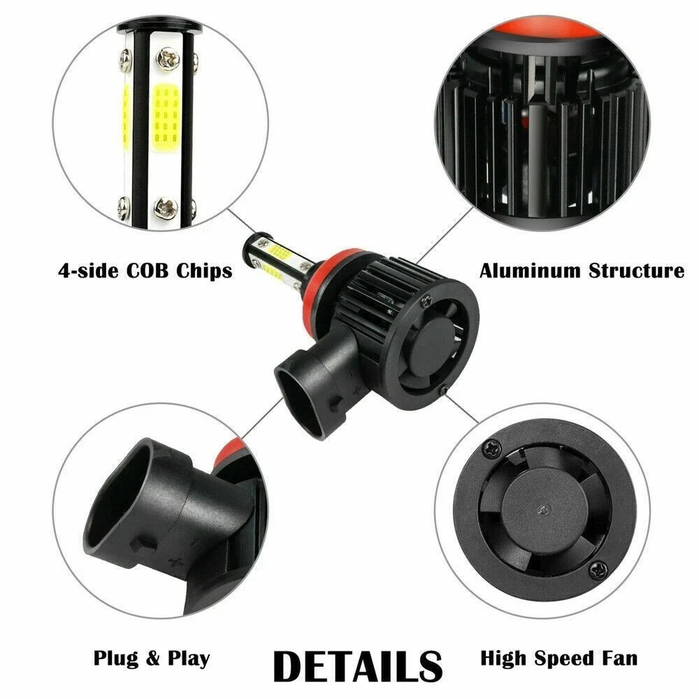 4-Sides H11/H9/H8 LED Headlight High/Low Beam Bulbs Super Bright 6500K 3600000LM