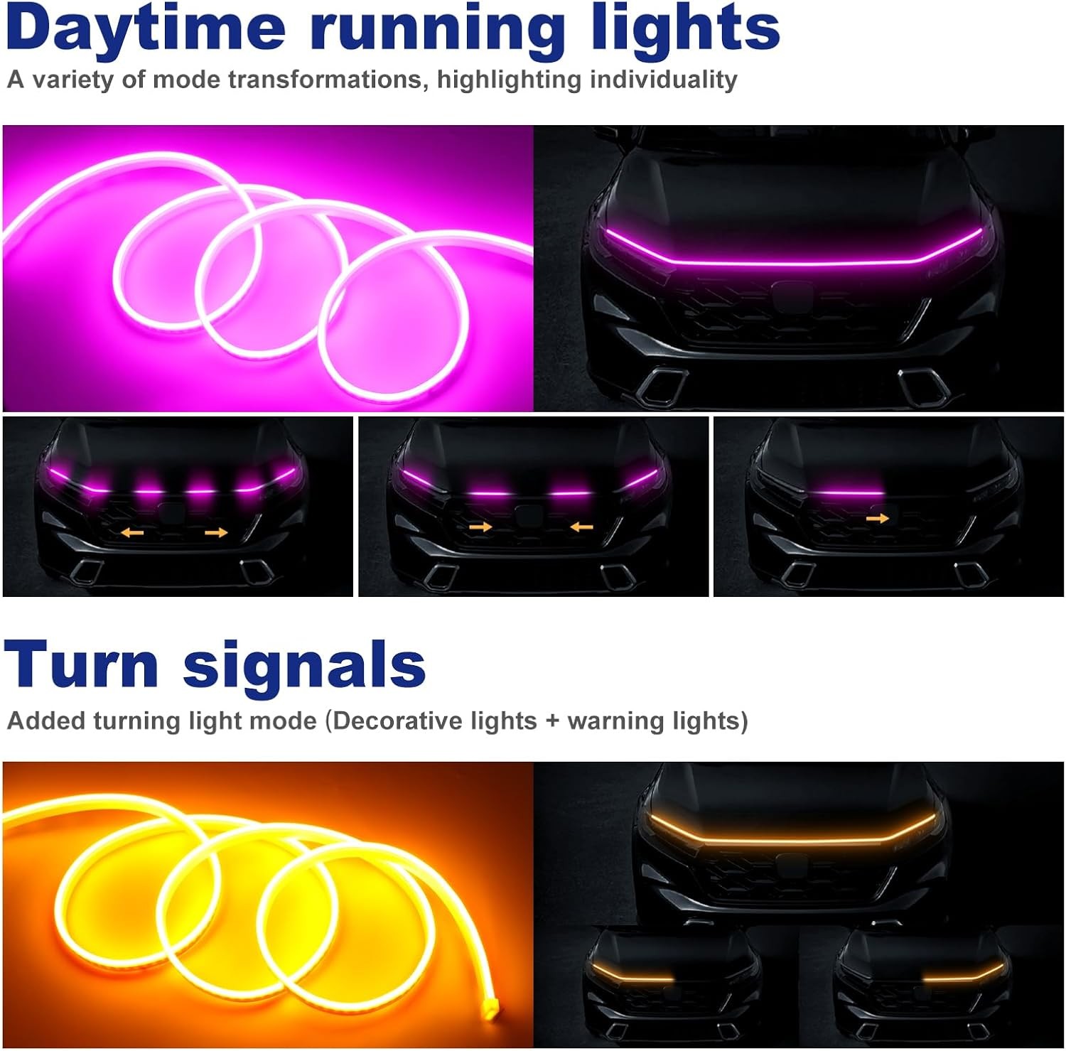 For 1.8M Flexible Dual Tone Pink Yellow Day Running Light