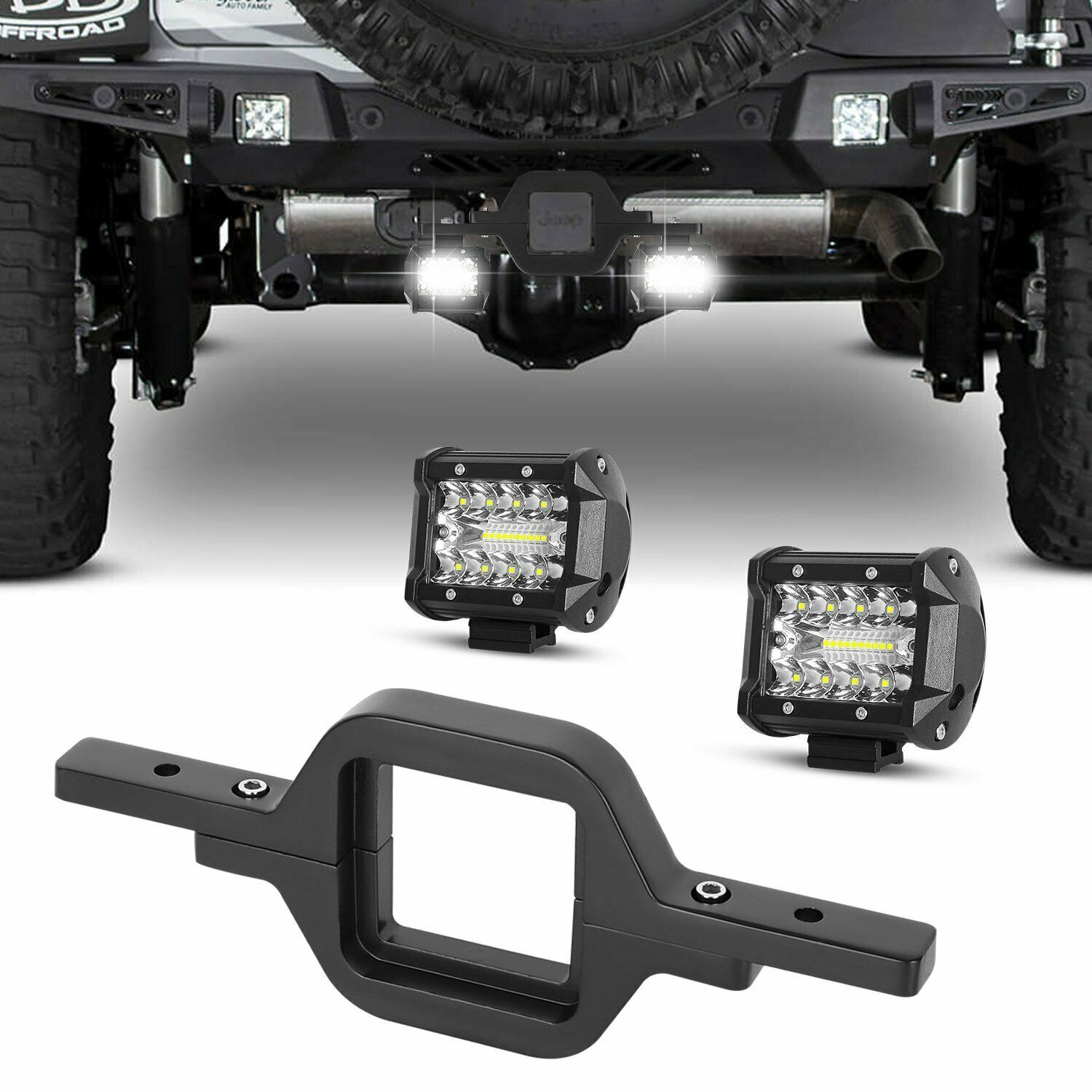 Tow Hitch Mounting Bracket+3-row LED Work Light Pods Backup Reverse 4“For Truck