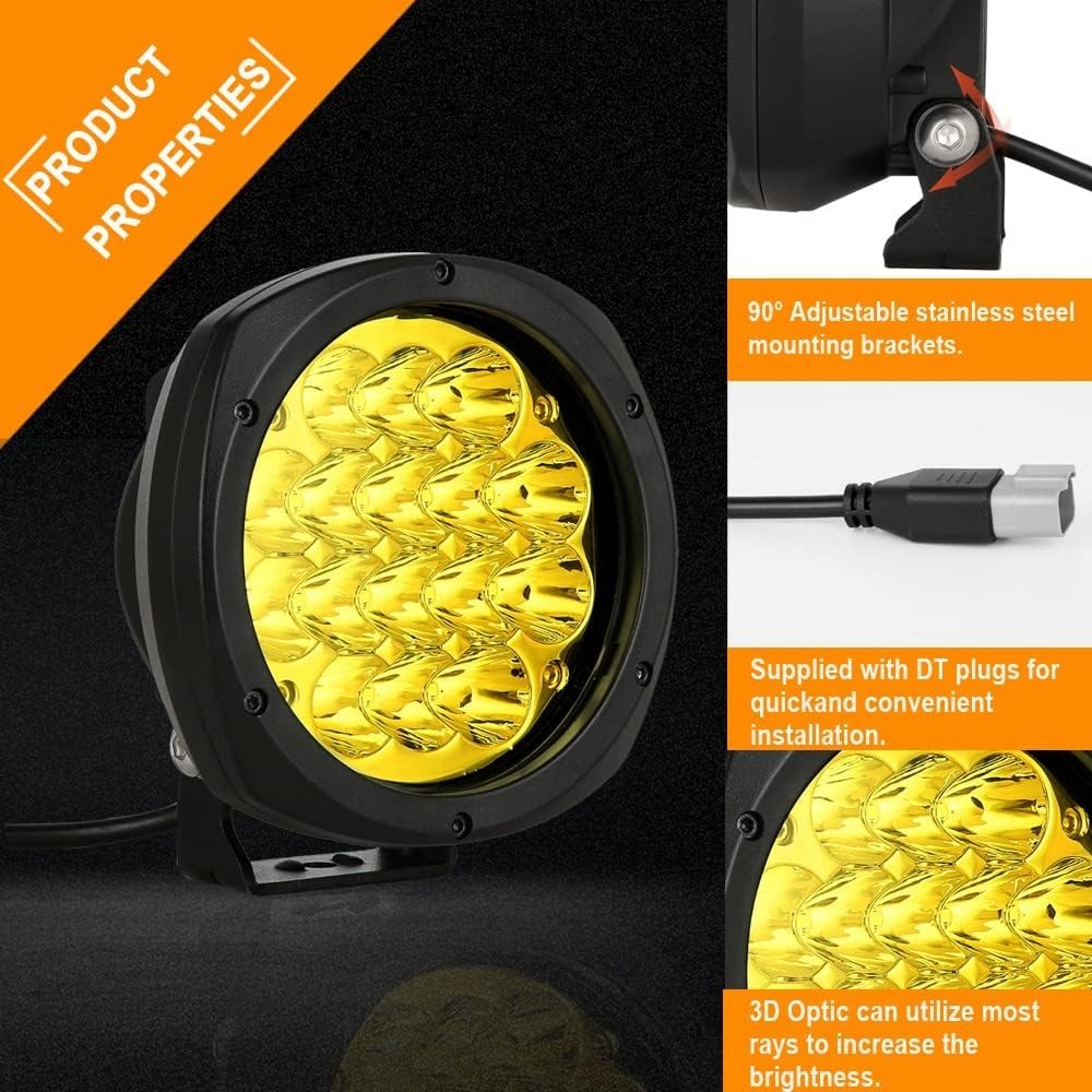 5 Inch Pair 160W Amber Round LED Offroad Lights 18800LM Amber Yellow OffRoad