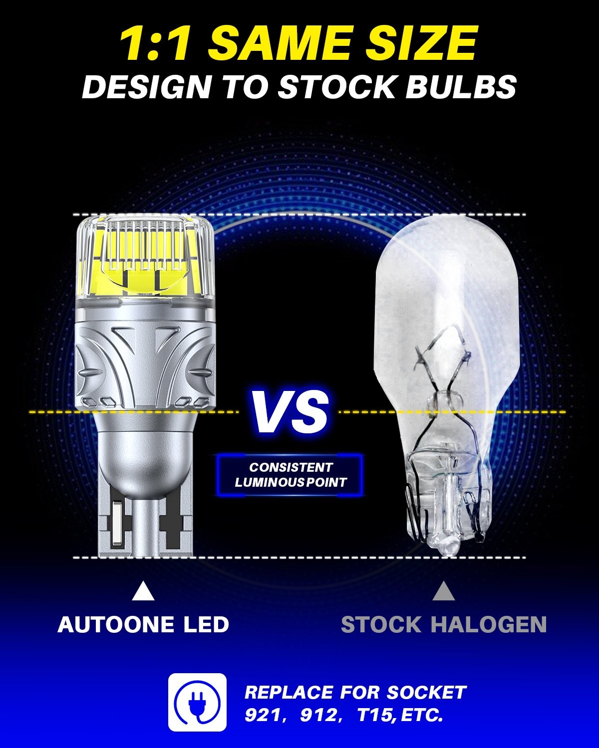AUXITOCANBUS LED Backup Reverse Light Bulb 921 912 T15 Silver Lamps 6000K White