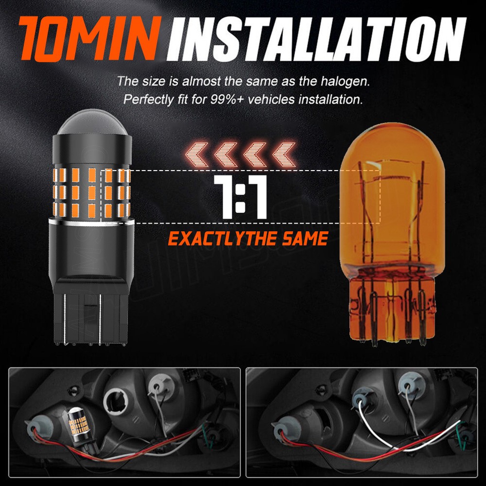 3000K Amber 7443/7440 LED Front Turn Signal Light Bulbs No Hyper Flash Canbus A