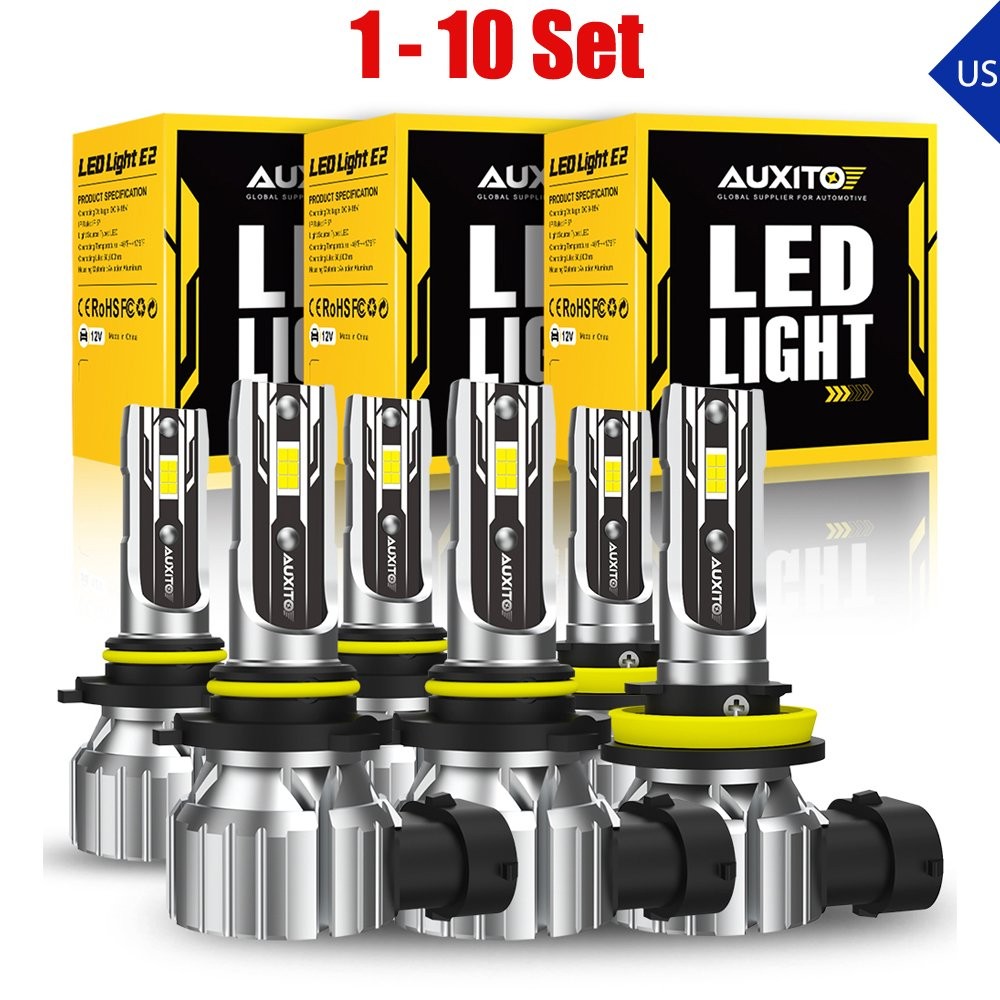 6-60X AUXITO 9005 H11 9006 LED Headlight Bulb High Low Beam Combo 6500K White E2