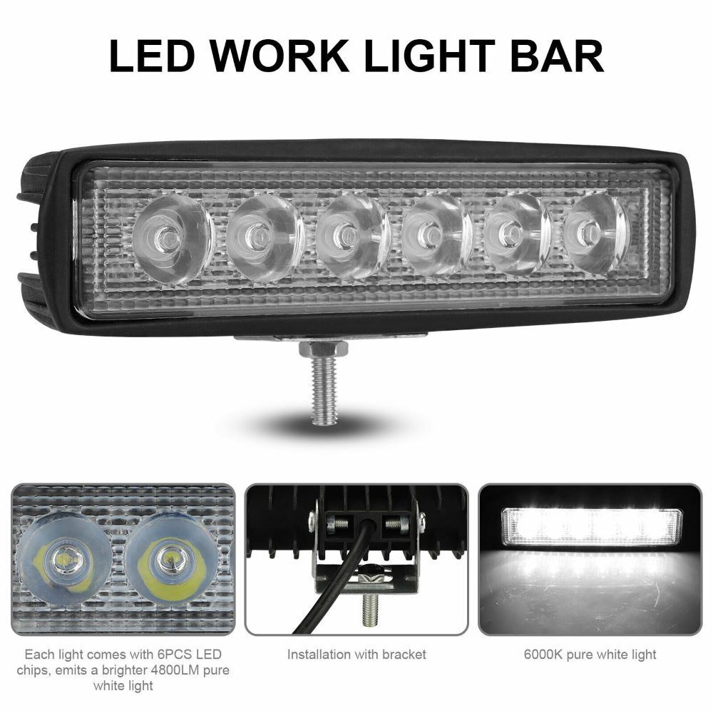 2X 6inch 48W LED Work Light Bar Spot Pods Fog Lamp Offroad SUV Driving Truck ATV