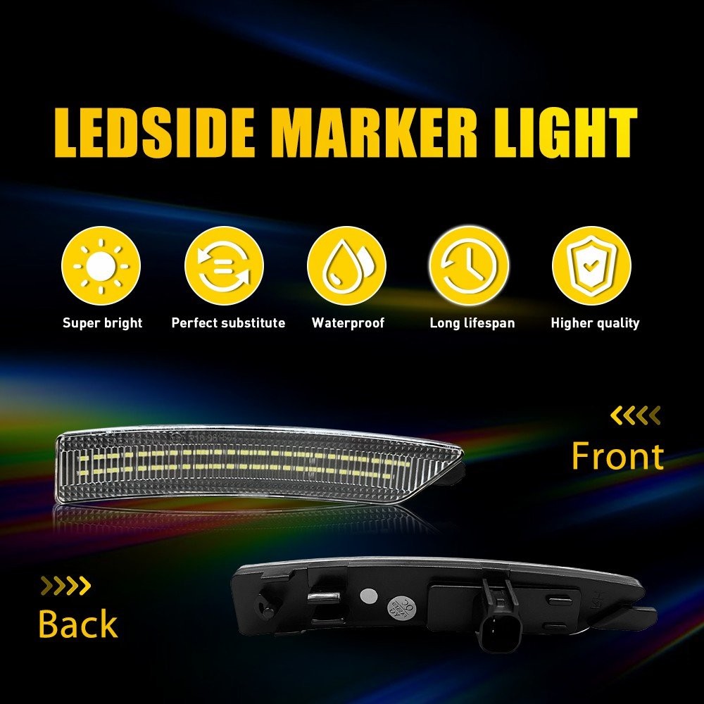 Front&Rear Left+Right Bumper Side Marker Light Lamp White for 24-25 Ford Mustang