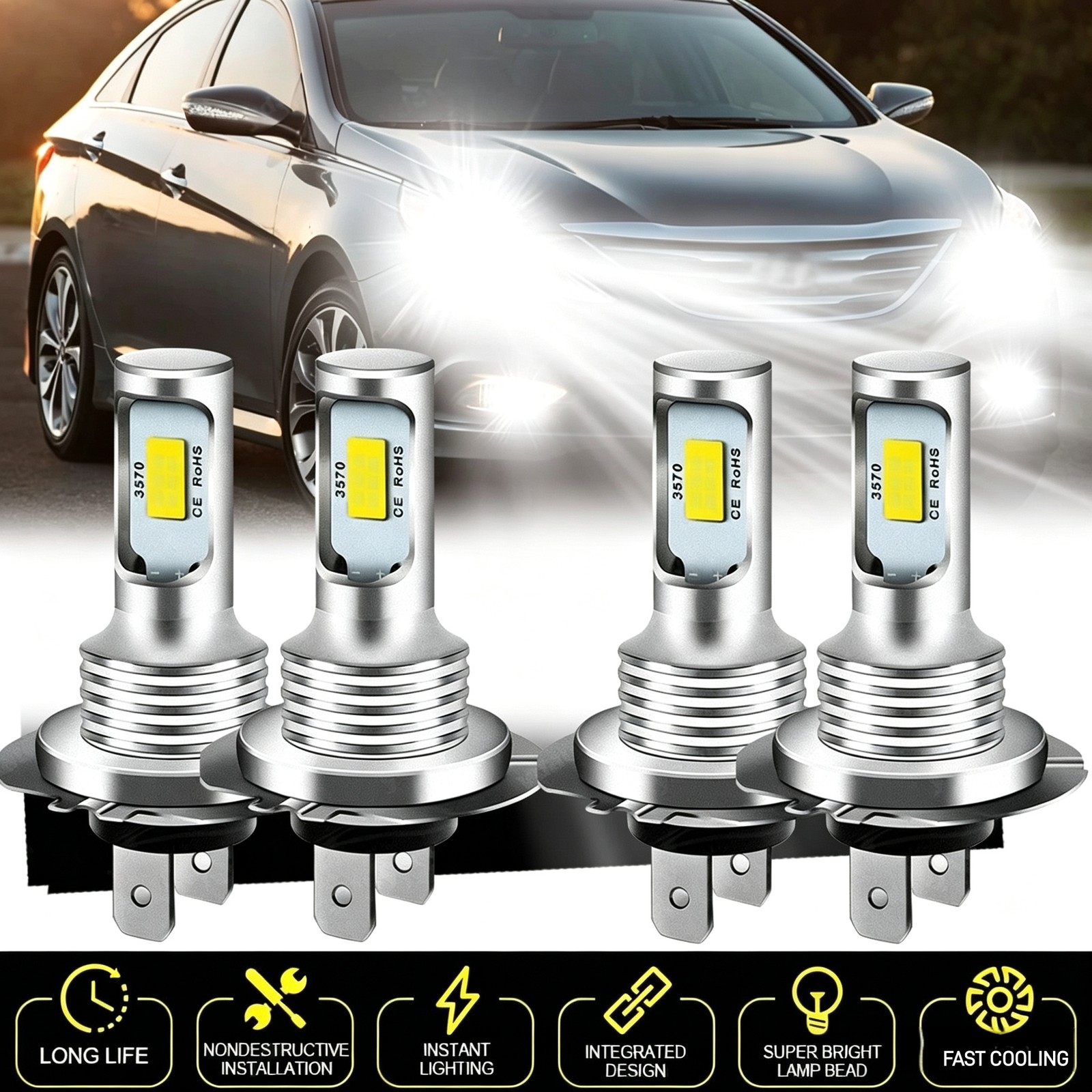 For Hyundai Sonata 2011-2013 2014 6X Combo LED Headlight Hi/Lo Bulbs Lamp 10000K