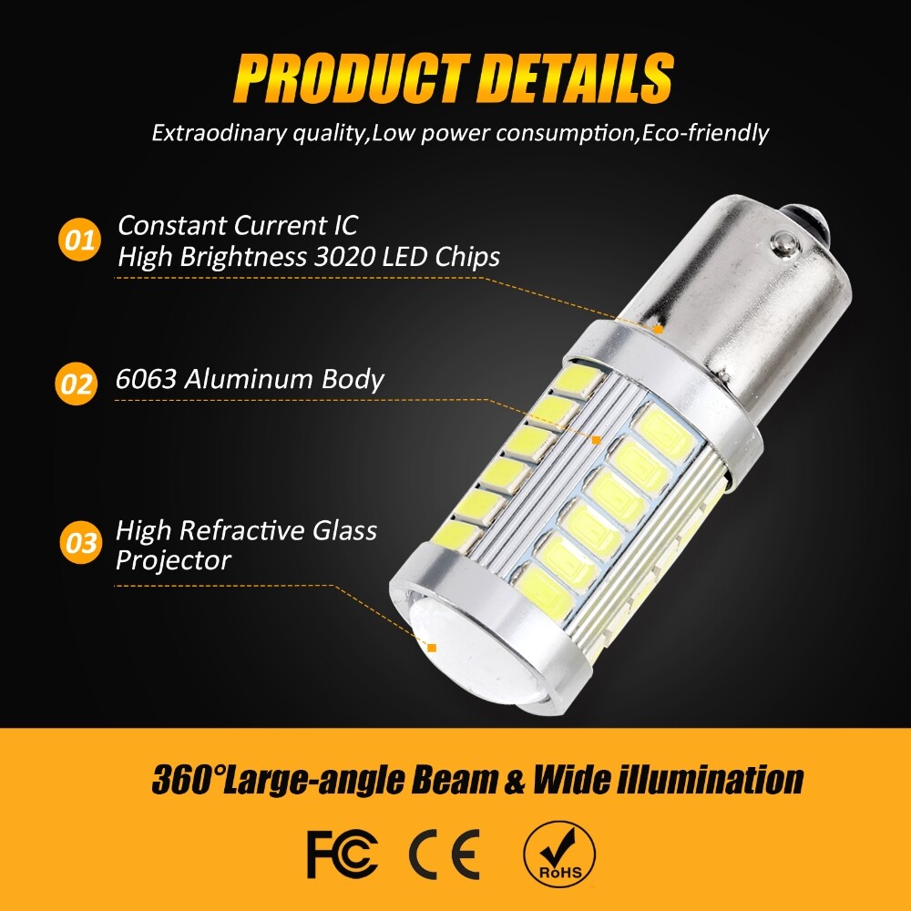 AUXBEAM LED Turn Signal Light 1156 7506 BA15S 6000K Pure White Bright DRL Bulbs