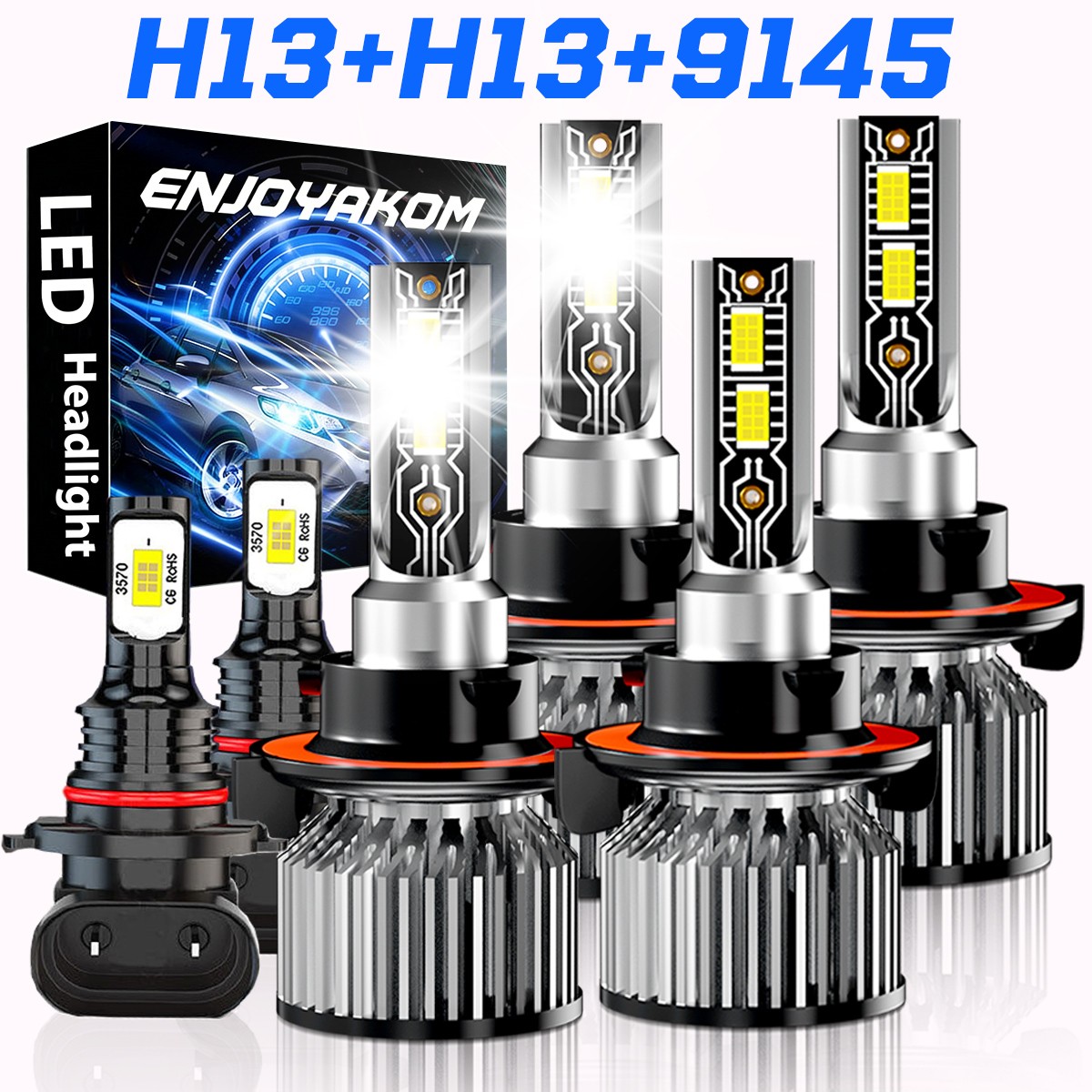 For Ford F250 F350 F450 2005-2019 – 6x White LED Headlight Hi/Lo+Fog Light Bulbs