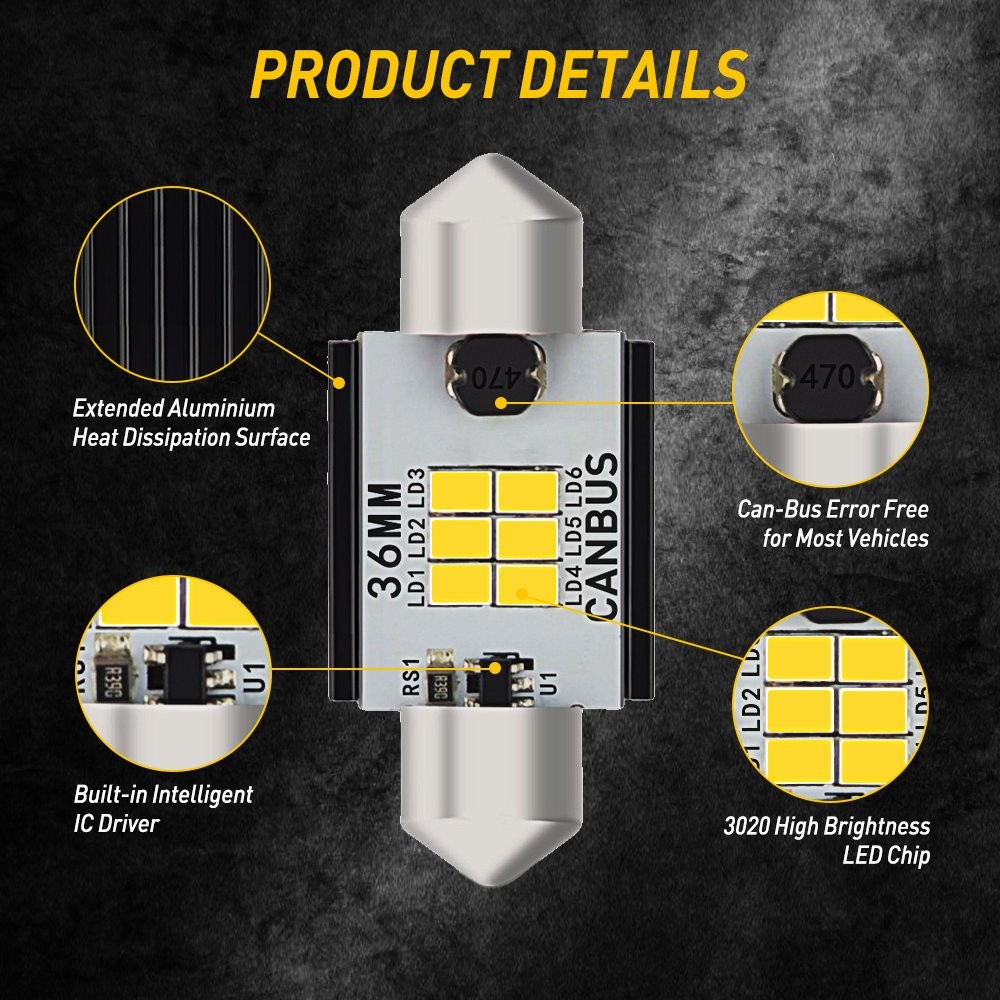 AUXITO 6418 C5W 36MM Festoon LED Plate License Tag Bulb Light Bright White K