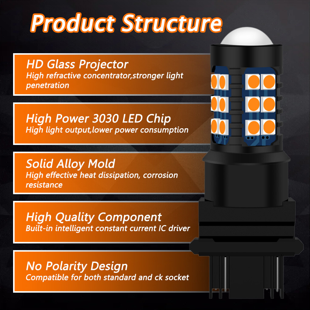 3000K Amber Yellow 3157 LED Turn Signal Parking Corner Light Bulbs 30SMD Upgarde