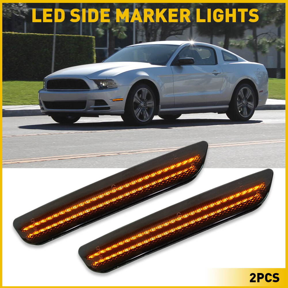 2x Amber LED Side Front Lamps Marker Lights Fit Reflector 2010-2014 Ford Mustang
