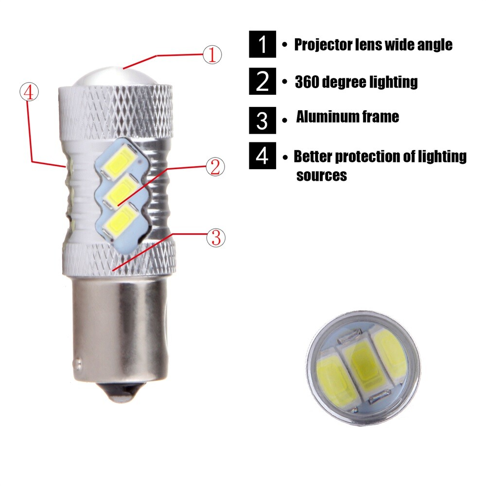 2pc High Power 1156 LED 16 SMD Brake Turn Signal White Backup Reverse Light