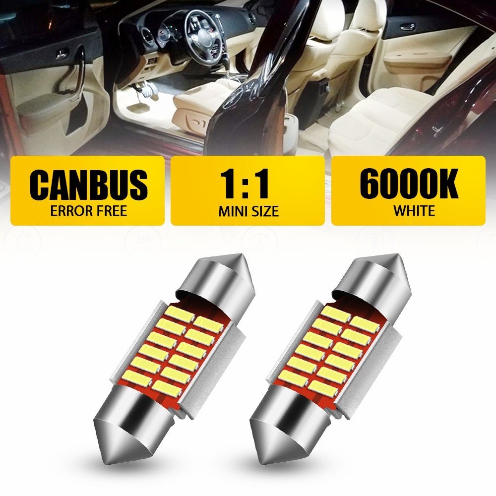 2-20 White LED Dome Map License Plate Door Side Light Bulb 12SMD 4014 Chips 31MM