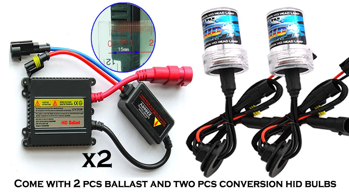 9007 HB5 3000K Yellow Hi/Lo HID 35W Slim Ballast Dual Beam Bulbs