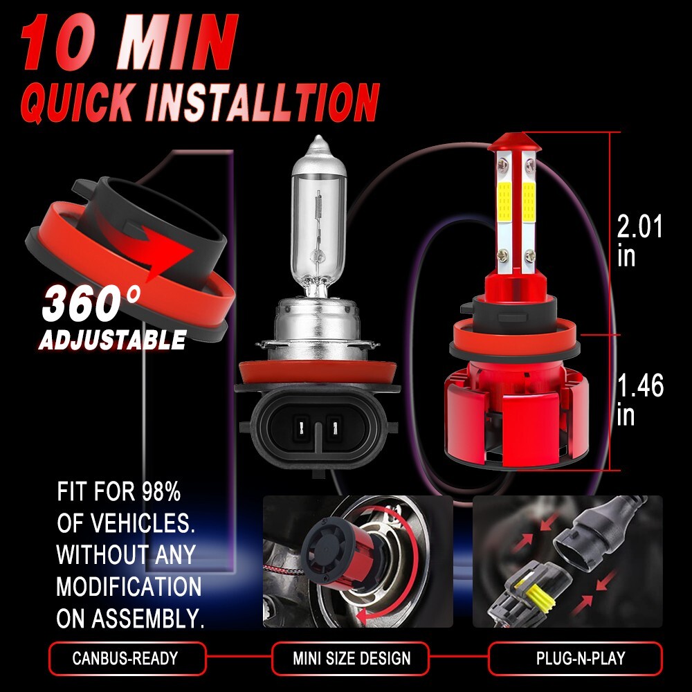 H11 LED Headlight Super Bright Bulbs Kit 8000K White 330000LM High/Low Beam