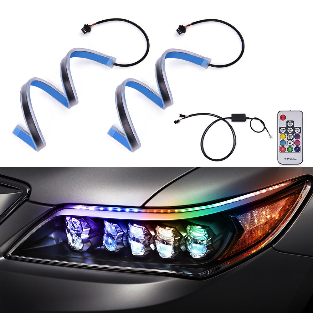 Car LED Strip Lights, 2Pcs 18.5 Inch Flexible LED Headlight Strips Dual Color