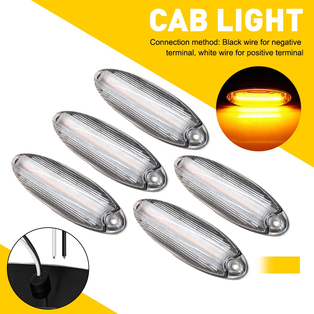 For Freightliner Cascadia All Years Clear Amber LED Raised Roof Marker Lamps 5Pc