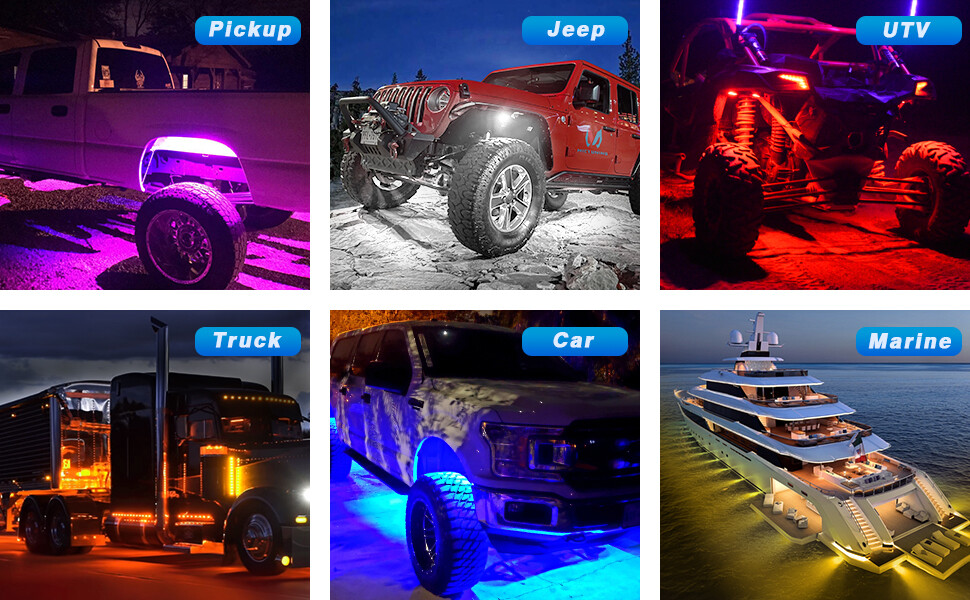 MICTUNING C2 Curved RGBW LED Rock Lights 8 Pods Underglow Multicolor Neon Lights