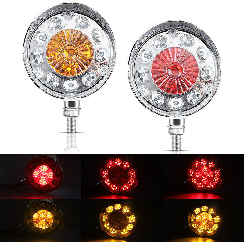 2pcs Round LED Pedestal Fender Light Truck Trailer Double Face Turn Signal Brake