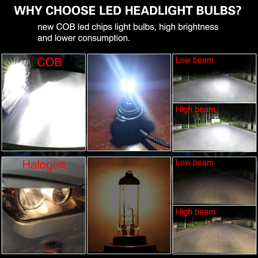 4PCS 9005/HB3 4-Sides LED Headlight Kits High Power Bulbs 6000K 2400W 300000LM