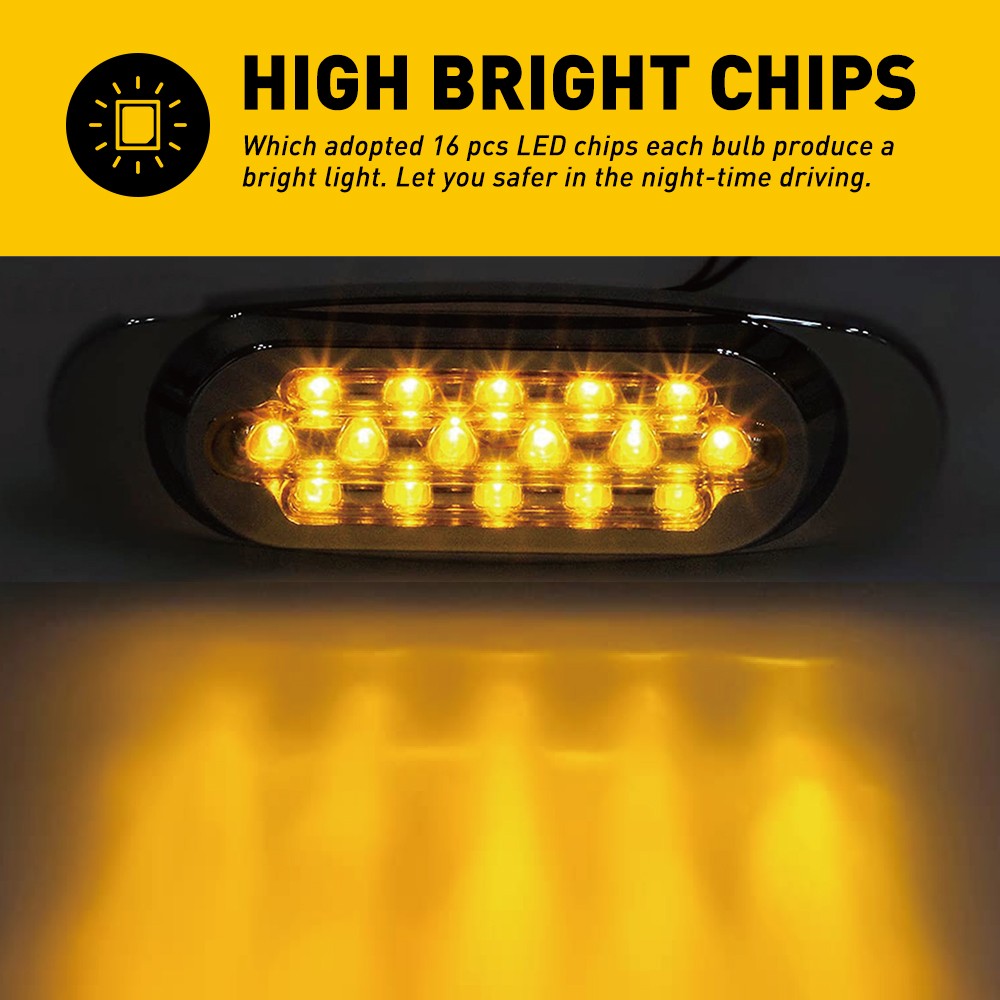 2/4/10x 6.5″ Amber Side LED Marker Lights Chrome 12V Clearance Truck Trailer