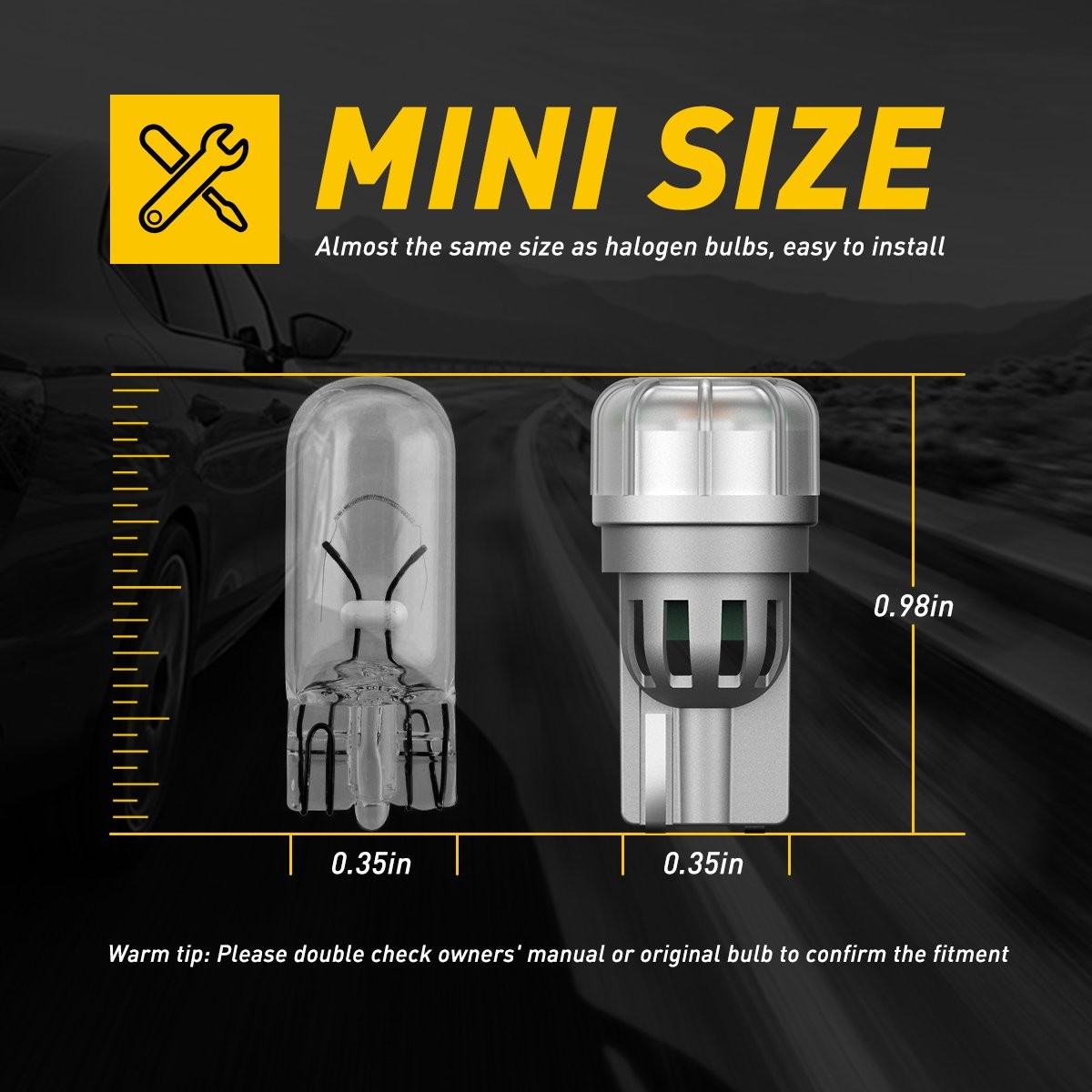 LED Amber Yellow Front Side Marker Light Bulbs Side Blinker Lamp, Short & Fit