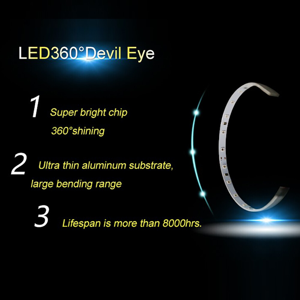 2x LED Devil Eyes Halo Ring For Headlight Xenon&LED Projector Lens Retrofit