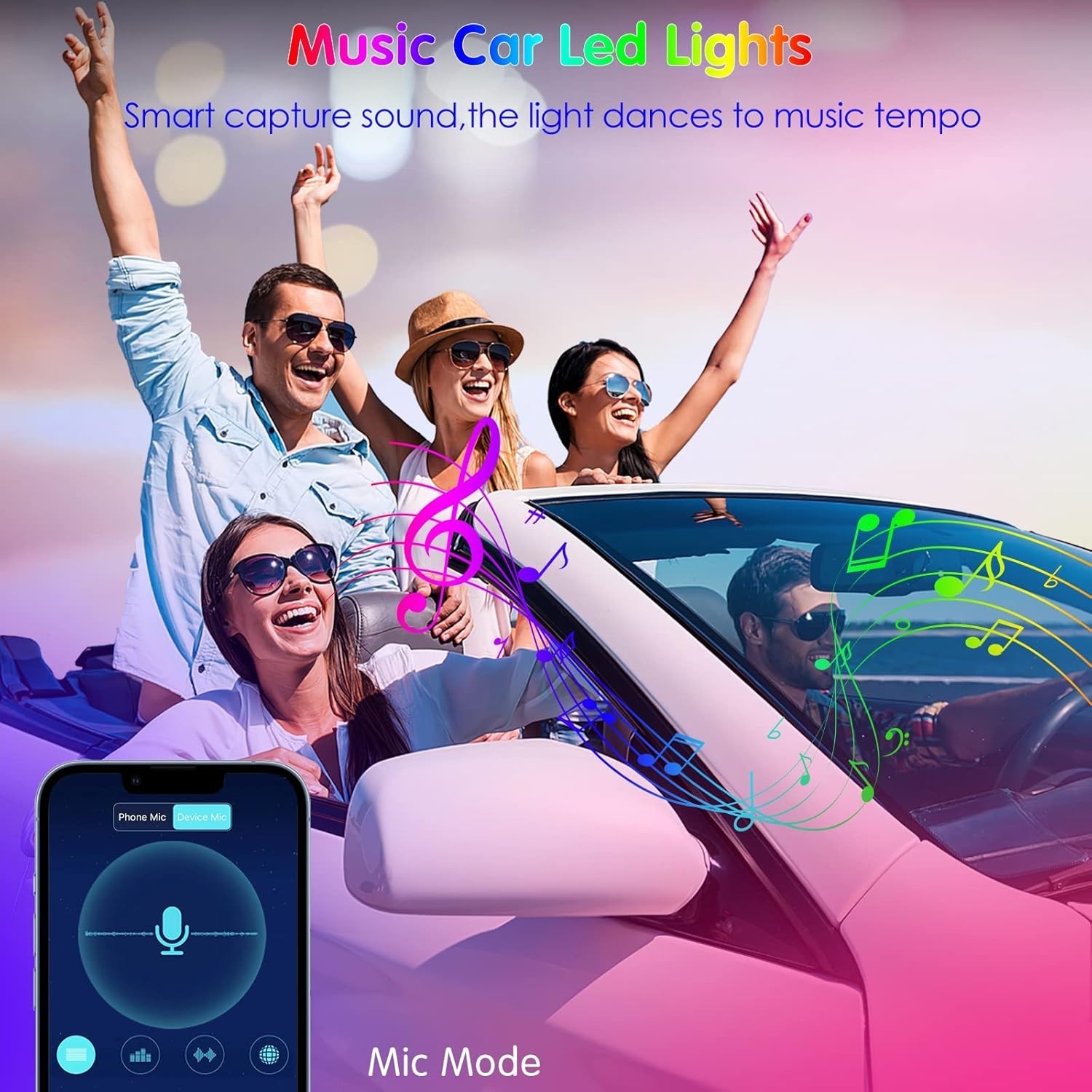 Wireless APP-Controlled RGB Interior Car Lighting – Universal Fit & Waterproof