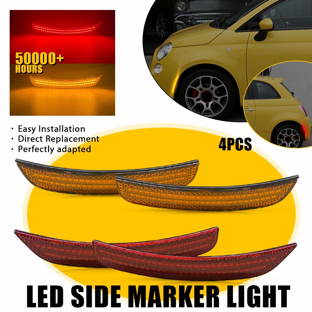 For 2012-19 Fiat 500 LED Front Rear Side Marker Light Assembly Amber & Red Lens