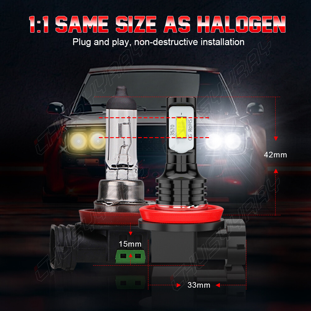 Combo 9005+H11+H11 LED Headlight Kit Fog lights Bulbs High Low Beam 12000K White