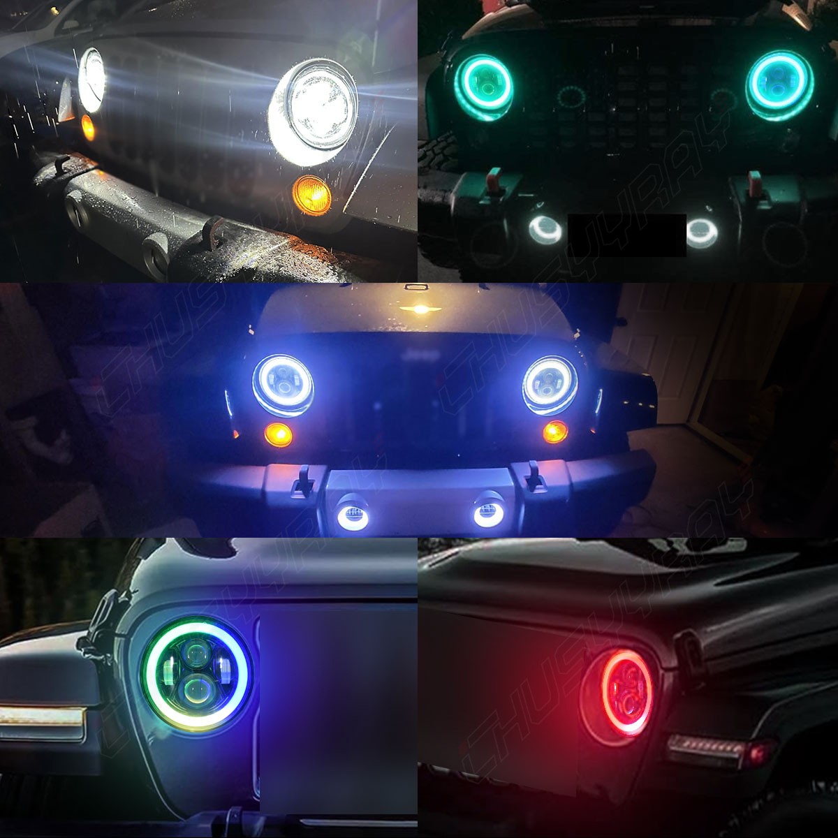 New Pair 7inch RGB LED Round Headlight Hi/Low Beam for Peterbilt 379 359 Trucks