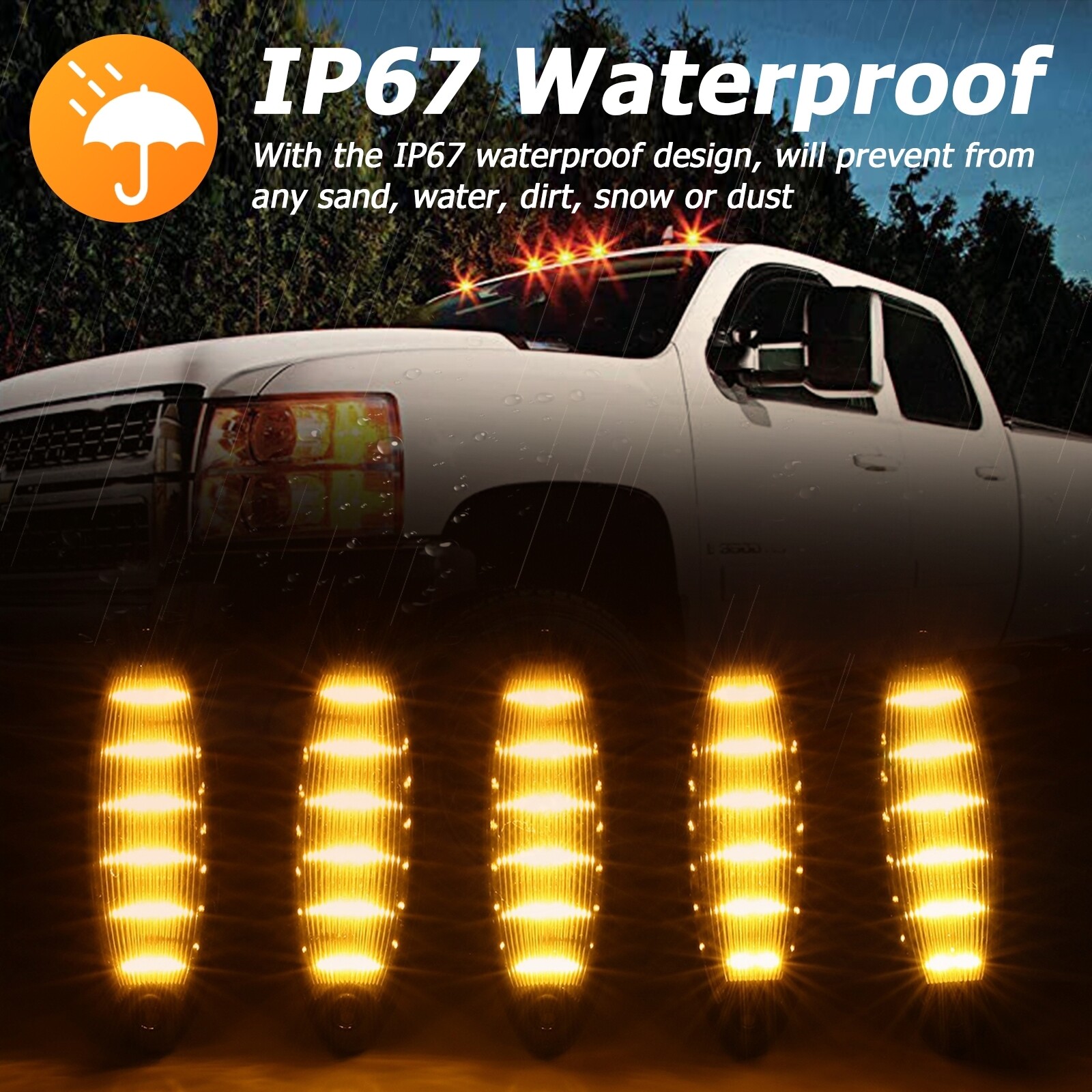 5pcs Amber 12LED Roof Cab Marker Clearance Lights for Peterbilt/Mack Semi Truck