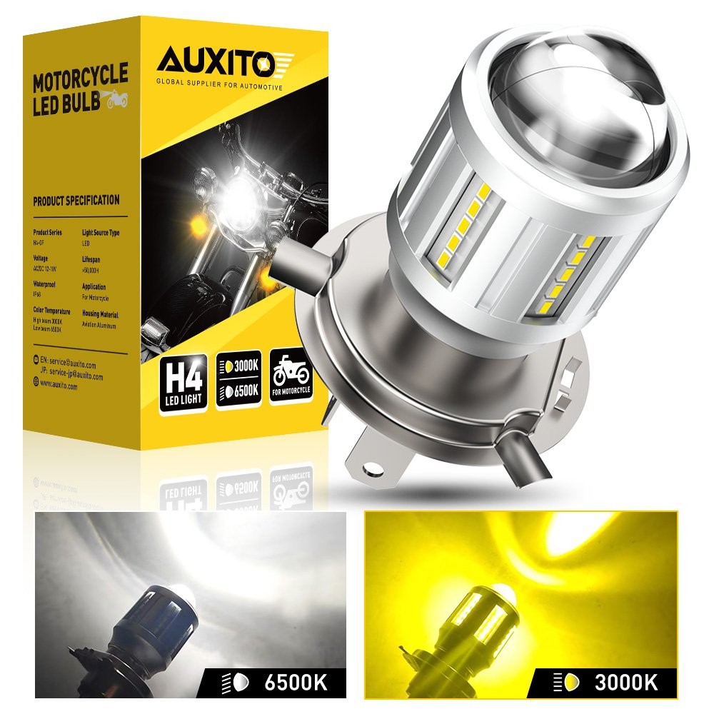 For Motorcycle H4 White Yellow Dual Color LED Hi/Low Beam Bulb Bright Headlight