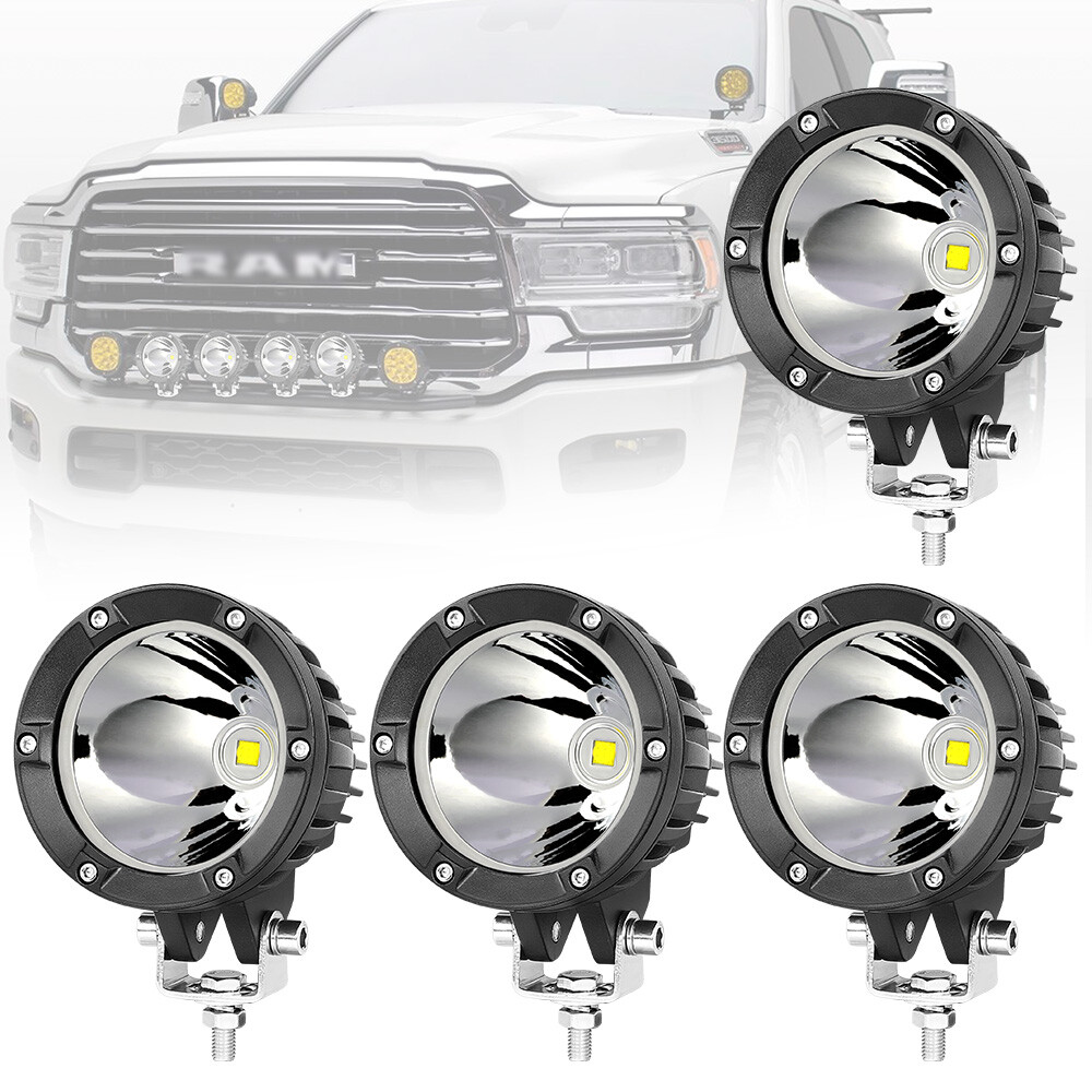 4X For Ram 15000 2500 3500 4Inch 80W Round LED Off Road Driving Spot Lights Pods